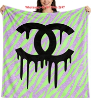 Chanel Inspired Neon Zebra Stripe Dripping CC Flannel Sofa Throw Blanket IMG_7401